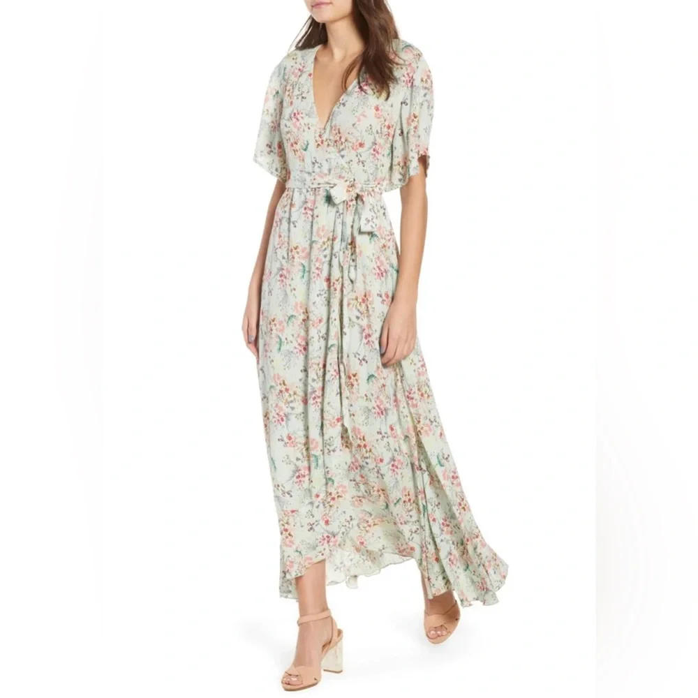 RAGA Secret Escape Floral Faux Wrap Maxi Sage Dress Size Small - Picture 1 of 7